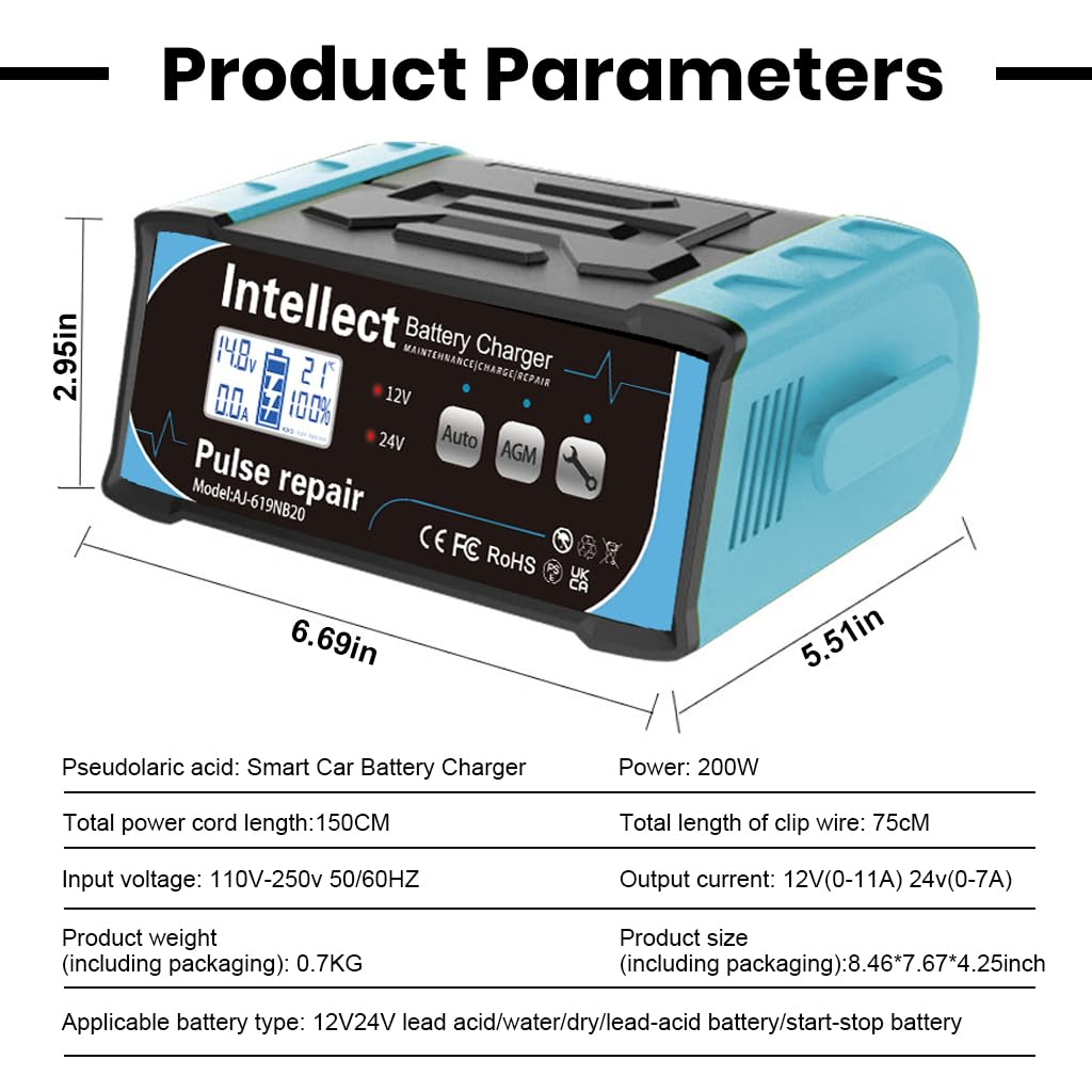 STHIRA Battery Charger 12V/24V Intelligent Car Battery Charger Battery Repair Charger Plug and Go Battery Charger LCD Multifunctional Car Battery Charger Portable Battery Charger STHIRA Battery Charger 12V/24V Intelligent Car Battery Charger Battery Repair Charger Plug and Go Battery Charger LCD Multifunctional Car Battery Charger Portable Battery Charger